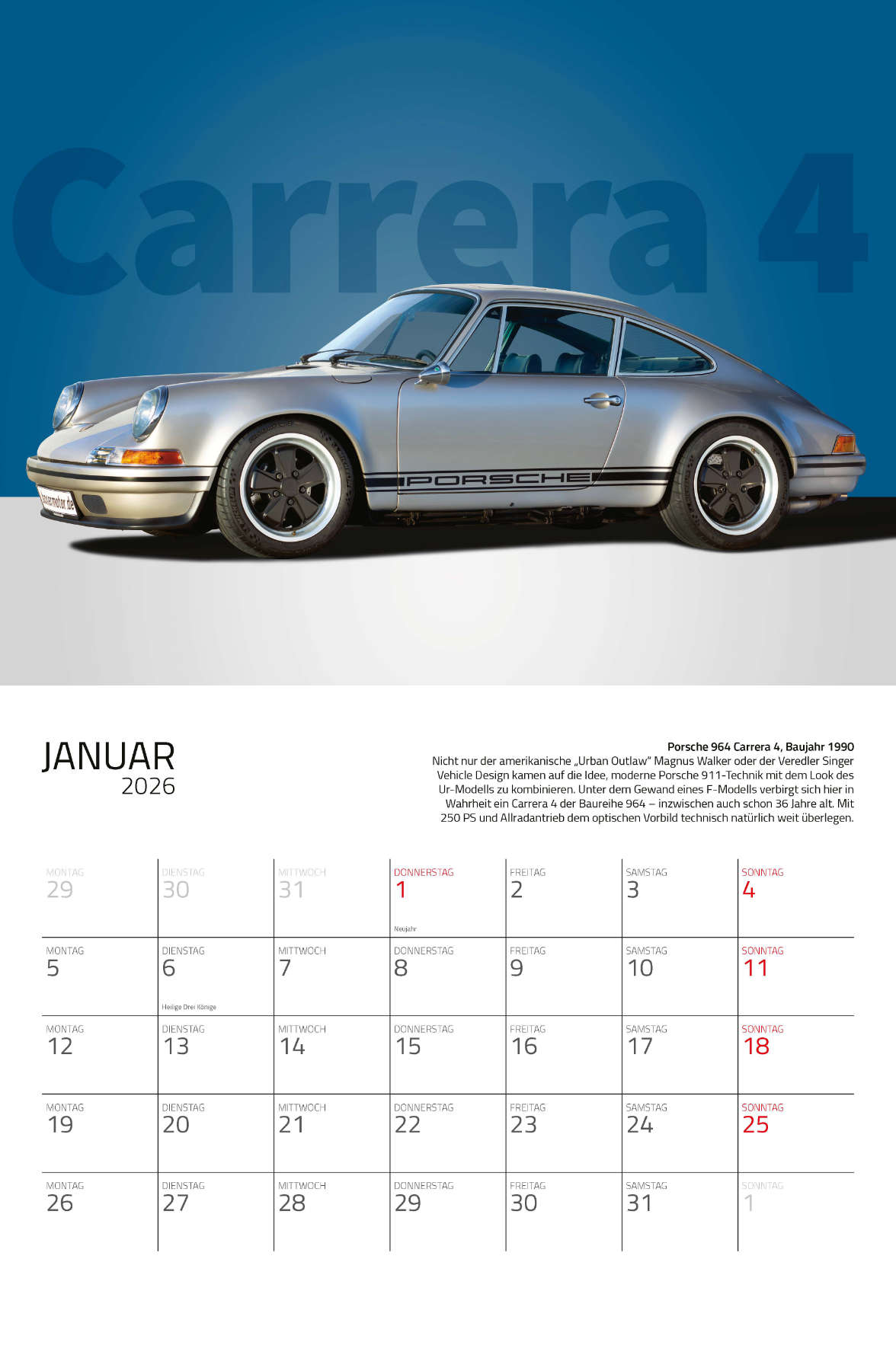 Porsche Eintragkalender 2026 Best of Zuffenhausen Januar